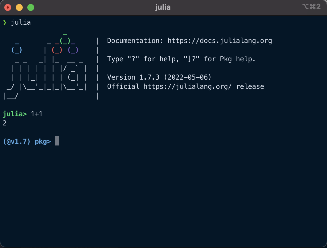 Julia REPL in Pkg Mode